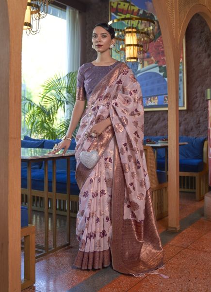 Lilac Organza Zari Silk Weaving Festive-Wear Saree