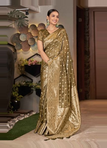 Mehendi Green Banarasi Silk Weaving Festive-Wear Saree