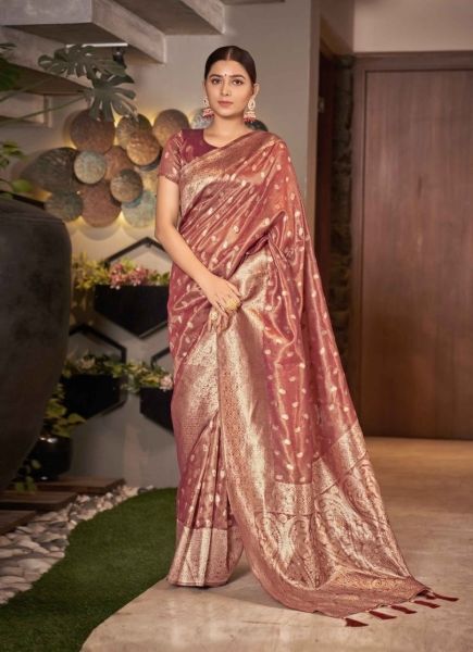 Brownish Pink Brown Banarasi Silk Weaving Festive-Wear Saree