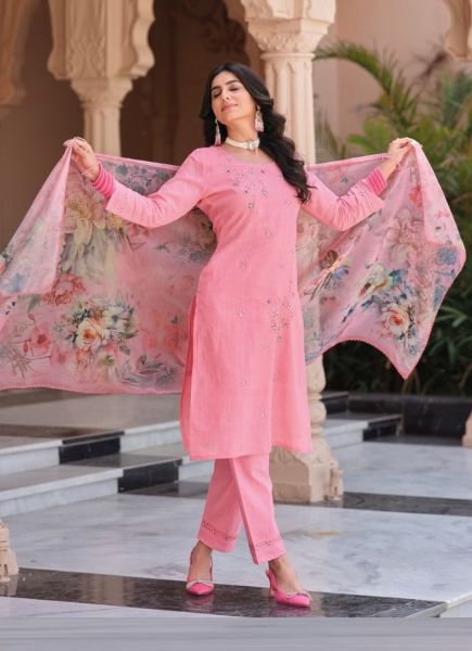 Pink Cotton Thread-Work Pant-Bottom Readymade Salwar Kameez