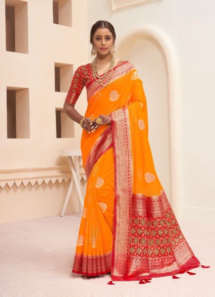 Orange Patola Silk Weaving Party-Wear Saree