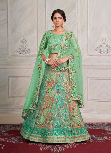 Jade Green Net Zarkan-Work Wedding-Wear Bridal Lehenga Choli