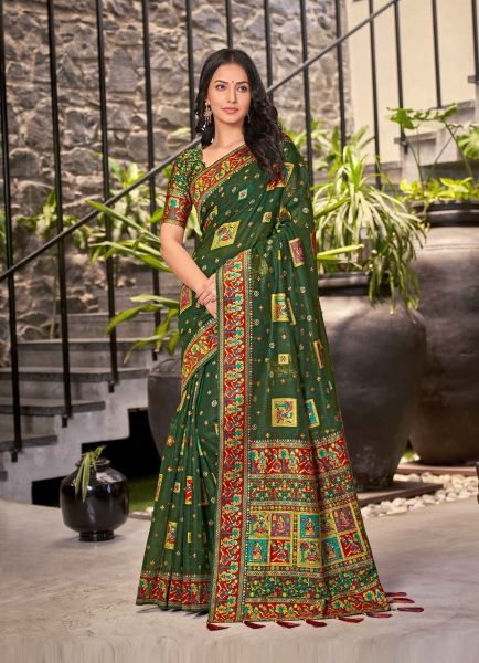 Green Cotton Silk Weaving Festive-Wear Saree