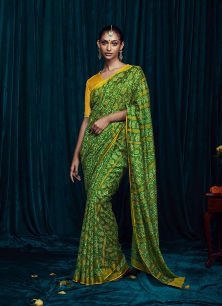 Green Brasso Weaving Party-Wear Saree