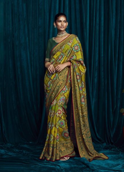 Olive Green Brasso Weaving Party-Wear Saree