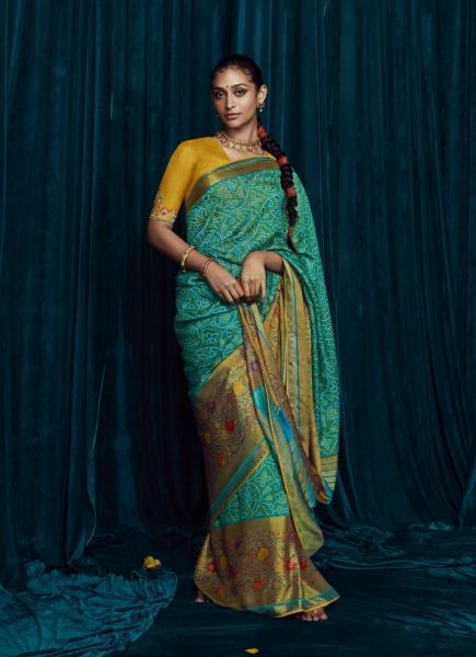 Teal Green Brasso Weaving Party-Wear Saree