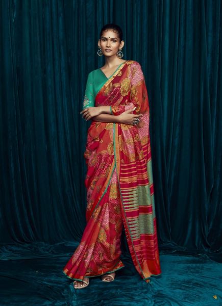 Red Brasso Weaving Party-Wear Saree