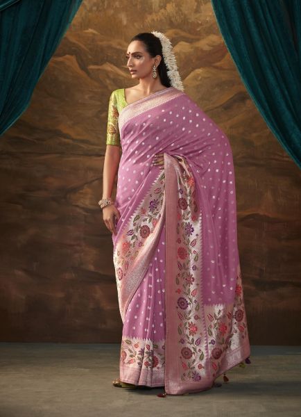 Pink Banarasi Dola Silk Weaving Saree For Traditional / Religious Occasions