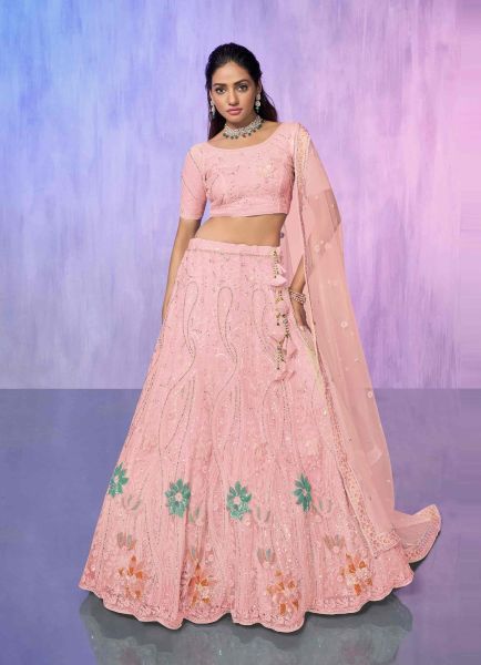 Pink Net Wedding-Wear Bridal Lehenga Choli