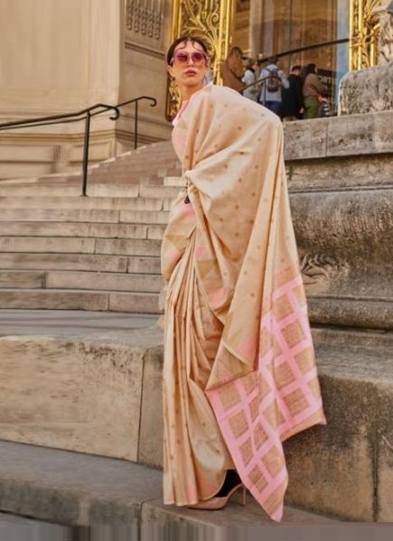 Burlywood Khadi Woven Silk Saree For Traditional / Religious Occasions