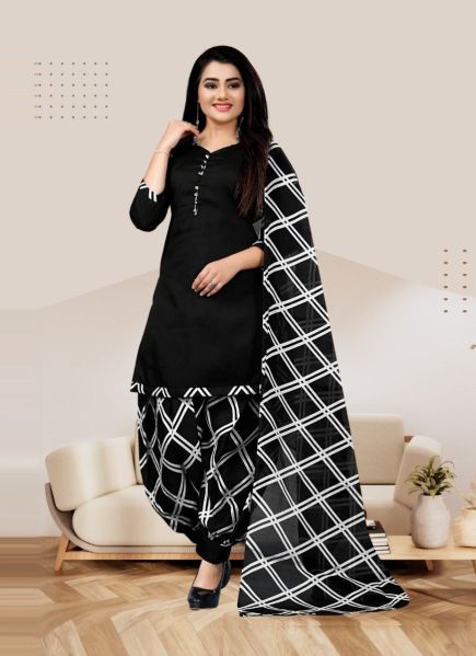 Black Cotton Printed Office-Wear Salwar Suit