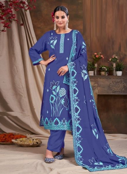 Blue Jacquard Viscose Embroidered Festive-Wear Pant-Bottom Readymade Salwar Kameez
