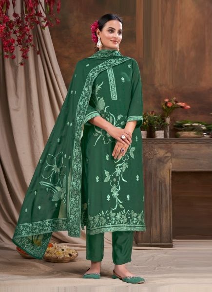 Green Jacquard Viscose Embroidered Festive-Wear Pant-Bottom Readymade Salwar Kameez