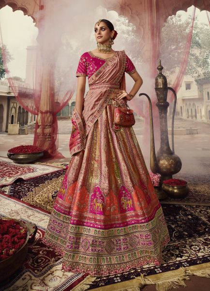 Pink Banarasi Silk Handworked Wedding-Wear Bridal Lehenga Choli