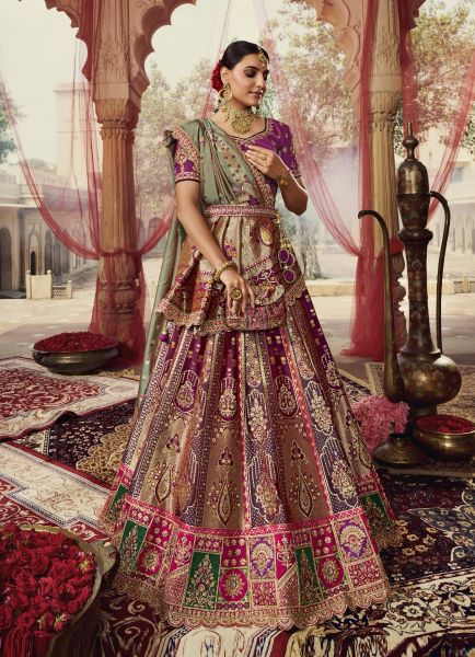 Purple Banarasi Silk Handworked Wedding-Wear Bridal Lehenga Choli