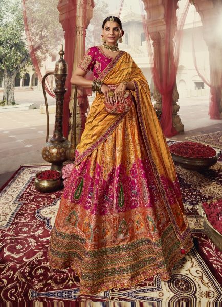 Orange & Magenta Banarasi Silk Handworked Wedding-Wear Bridal Lehenga Choli