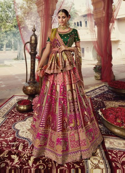 Magenta Banarasi Silk Handworked Wedding-Wear Bridal Lehenga Choli