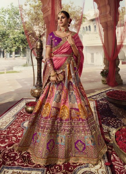 Multicolor Banarasi Silk Handworked Wedding-Wear Bridal Lehenga Choli