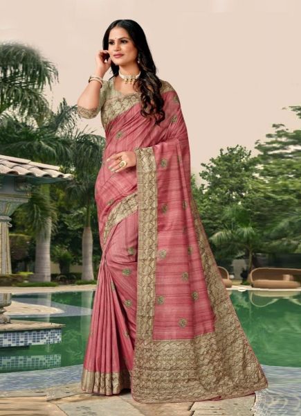 Dark Pink Tussar Silk Woven Saree For Traditional / Religious Occasions