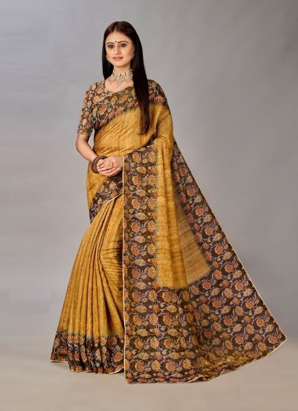 Dull Orange Silk Viscose Printed Saree For Traditional / Religious Occasions
