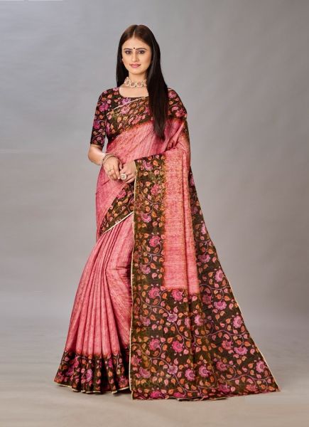 Dark Pink Silk Viscose Printed Saree For Traditional / Religious Occasions