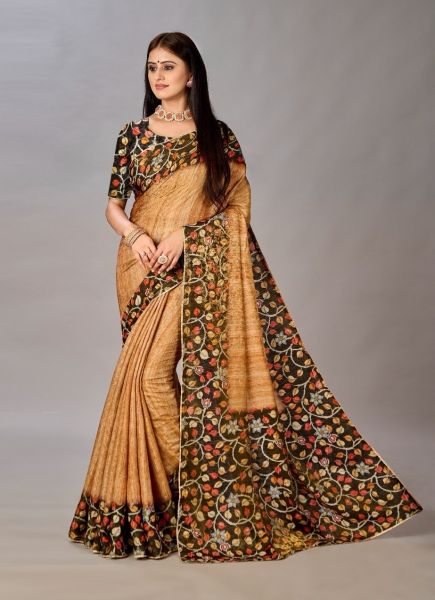 Burlywood Silk Viscose Printed Saree For Traditional / Religious Occasions