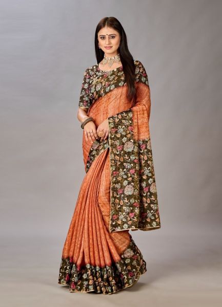 Coral Silk Viscose Printed Saree For Traditional / Religious Occasions