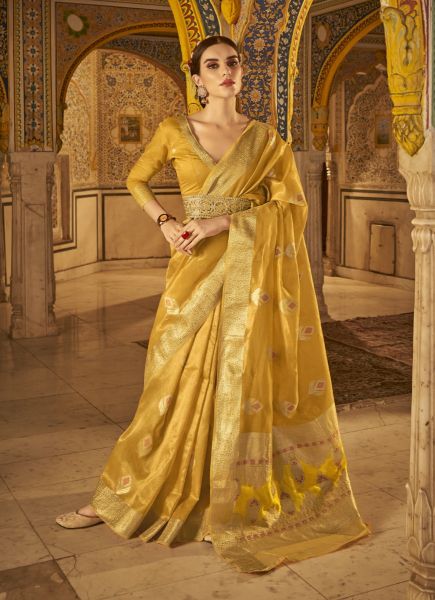 Yellow Banarasi Tissue Silk Zari Weaving Festive-Wear Saree