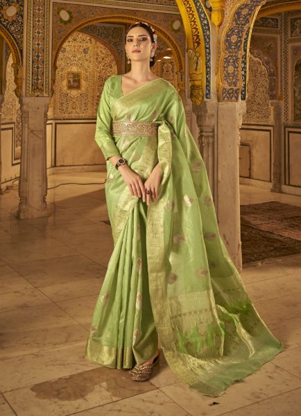 Light Green Banarasi Tissue Silk Zari Weaving Festive-Wear Saree