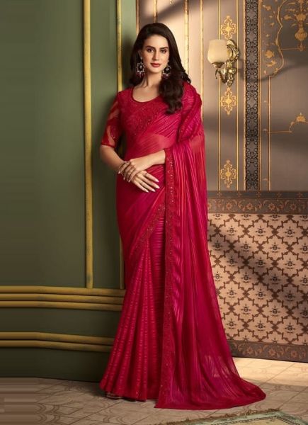 Red Silk Embroidered Party-Wear Boutique-Style Saree