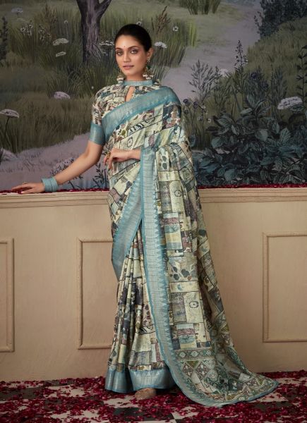 Multicolor Handloom Silk Digitally Printed Festive-Wear Saree