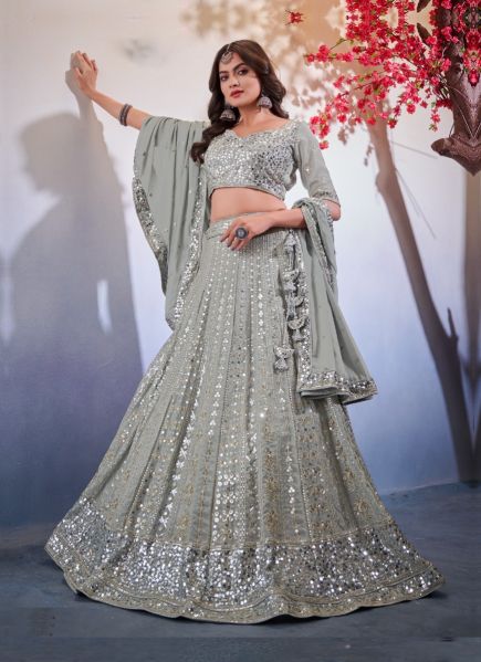 Light Gray Georgette Sequins-Work Party-Wear Lehenga Choli [With Can-Can]