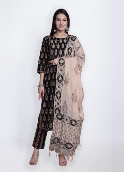 Black Pure Cotton Printed Summer-Wear Readymade Pant-Bottom Salwar Kameez