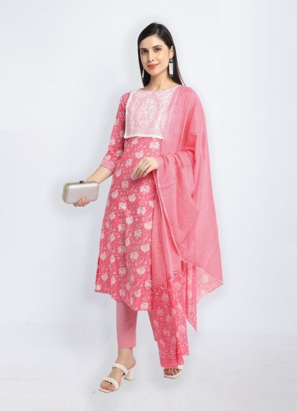 Pink Pure Cotton Printed Summer-Wear Readymade Pant-Bottom Salwar Kameez