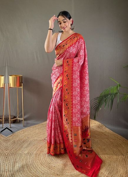 Red Lucknowi Weaving Party-Wear Silk Saree