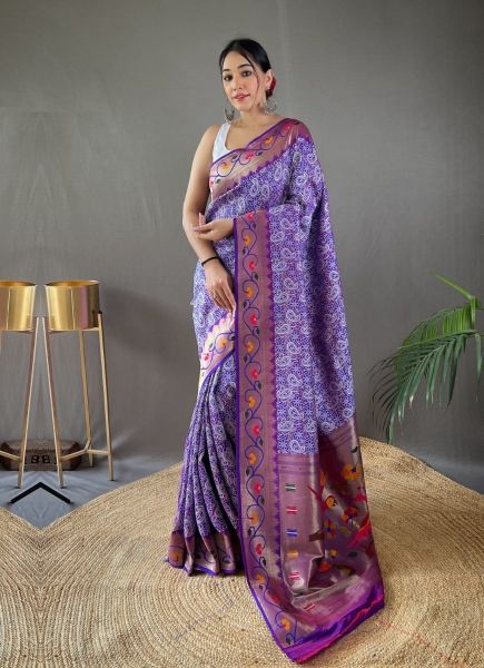 Violet Lucknowi Weaving Party-Wear Silk Saree