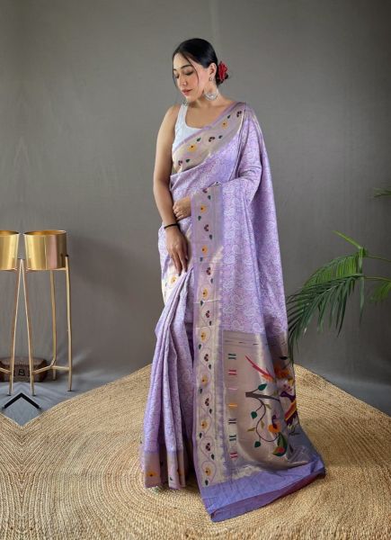 Light Lilac Lucknowi Weaving Party-Wear Silk Saree