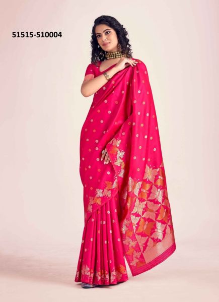 Magenta Banarasi Silk Embroidered Festive-Wear Saree