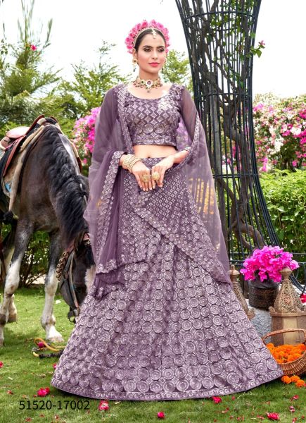Lavender Net Sequins-Work Festive-Wear Gliterring Lehenga Choli