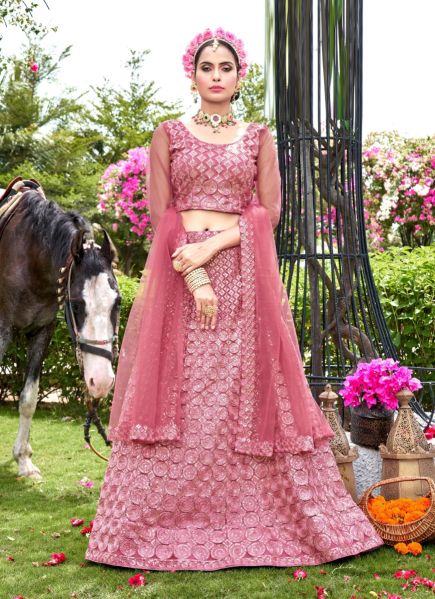 Pink Net Sequins-Work Festive-Wear Gliterring Lehenga Choli