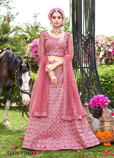 Pink Net Sequins-Work Festive-Wear Gliterring Lehenga Choli