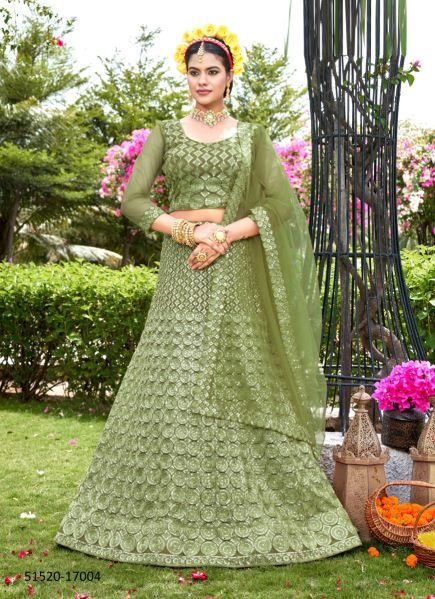Light Green Net Sequins-Work Festive-Wear Gliterring Lehenga Choli