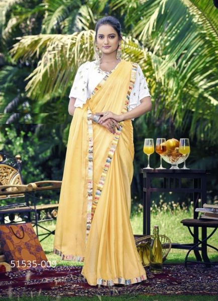 Light Yellow Georgette Printed Fashionable Saree For Kitty Parties