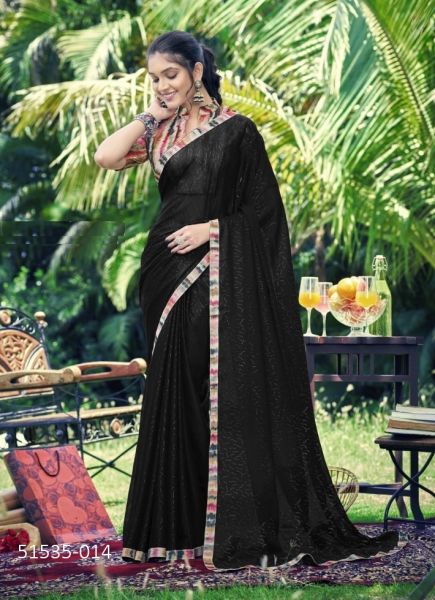 Black Georgette Printed Fashionable Saree For Kitty Parties