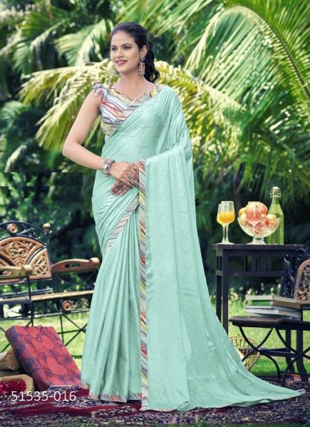 Light Blue Georgette Printed Fashionable Saree For Kitty Parties