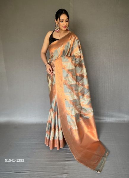 Gray Woven Tissue Silk Saree For Traditional / Religious Occasions