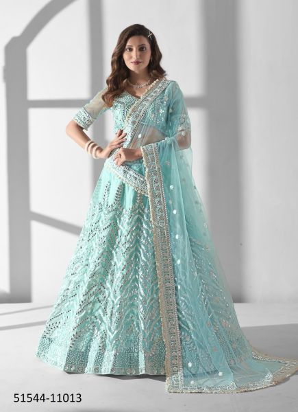 Light Blue Net Handwork Wedding-Wear Stylish Lehenga Choli