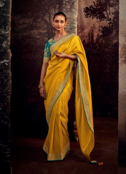 Yellow Organza Embroidered Party-Wear Saree