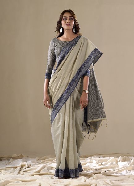 Off White Cotton Handloom Woven Saree for Office-Wear