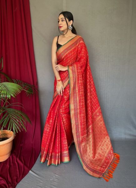 Red Pure Patola Silk Weaving Party-Wear Saree